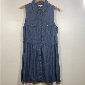 BONGO 100% Cotton Blue Chambray Mini Shirt Dress